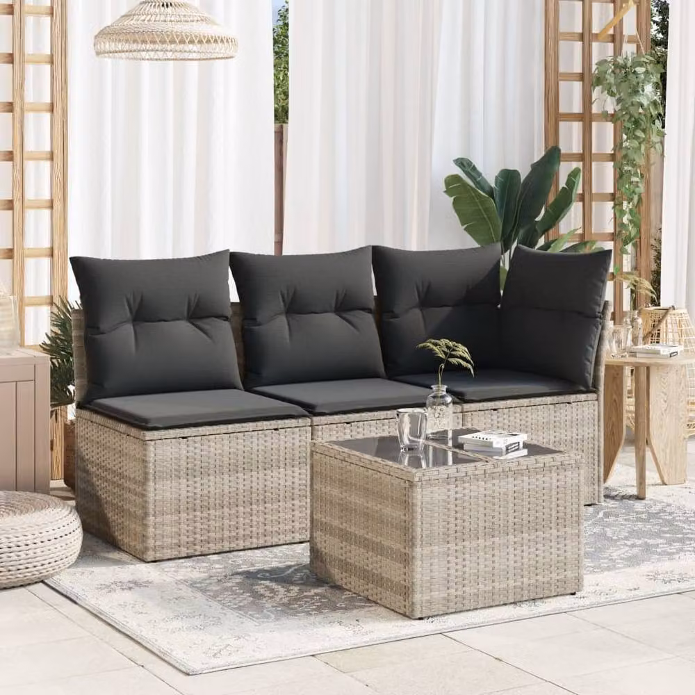 Berkfield Home Square Garden Table with Glass Top in Light Grey, W/D/H: 55 x 55 x 37 cm – 2