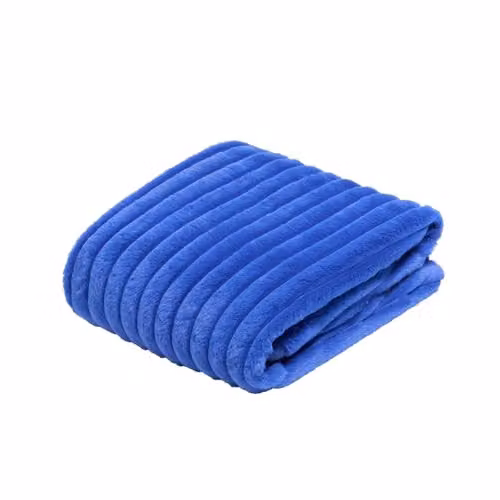 OHS Ribbed Faux Fur Fleece Throw Blanket, Cobalt Blue, W: 125 cm, D: 150 cm