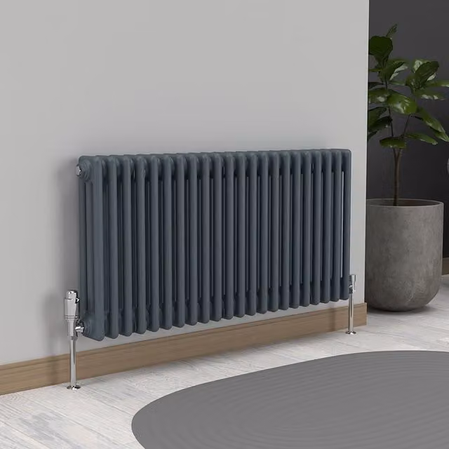 Lux Heat Horizontal 3 Column Steel Radiator in Grey, W: 101.0 cm, H: 50.0 cm