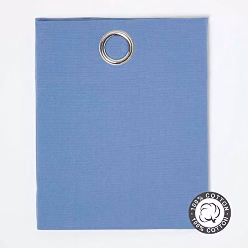 HOMESCAPES Plain Blue Eyelet Curtain Pair, W: 137 cm, H: 182 cm – 2