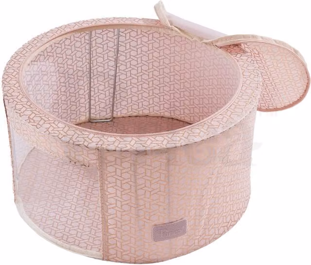 Periea Abby Folding Round Storage Box with Lid and Collapsible Steel Frames, Pink, 21l