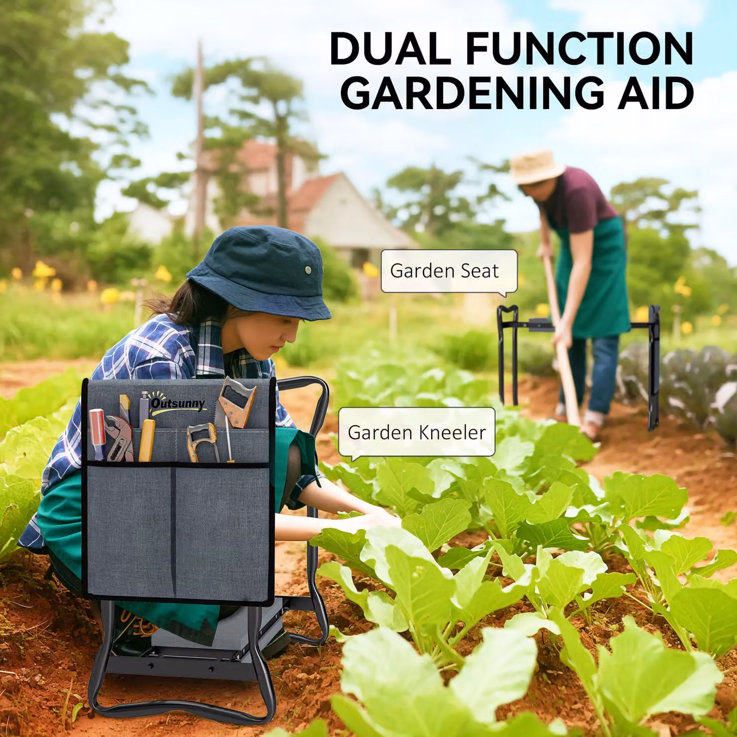 Outsunny 2 in 1 Garden Kneeler Seat with Tool Bag, Grey – 13