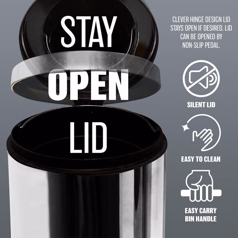 BARGAINS-GALORE 5 Litre Metal Chrome Pedal Bin in Metallic Silver – 4