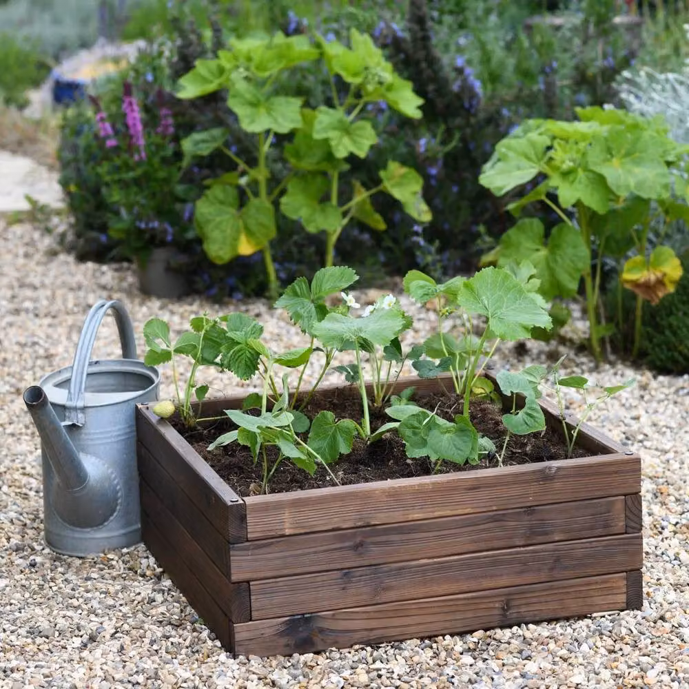 NESTLUNE Small Wooden Raised Garden Planter in Brown, W/D/H: 60 x 60 x 60 cm – 2