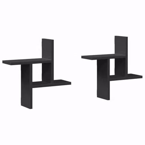 vidaXL Set of 2 Modern Wall Mounted Shelves in Black, W/D/H: 38 x 12 x 38 cm – 1