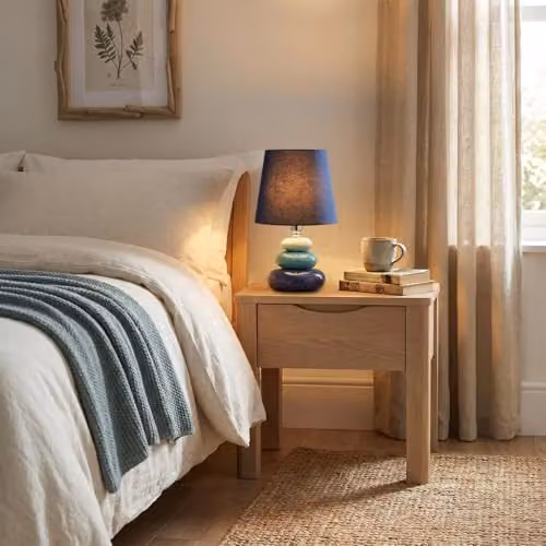 Happy Homewares Modern Ceramic Pebble Table Lamp in Blue, Turquoise and Petrol with Fabric Shade, H 30 cm x W 18 cm x D 18 cm – 5