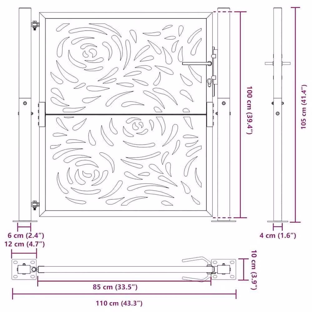 Berkfield Home Beautiful Garden Gate in Black Steel, W: 105 cm, H: 106 cm – 7