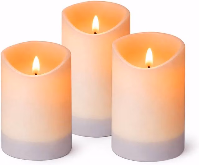 Gardenwize 3 Piece Solar Powered LED Pillar Candle Set in White with Flicker Effect, H 15 cm, H 12.5 cm, H 10 cm