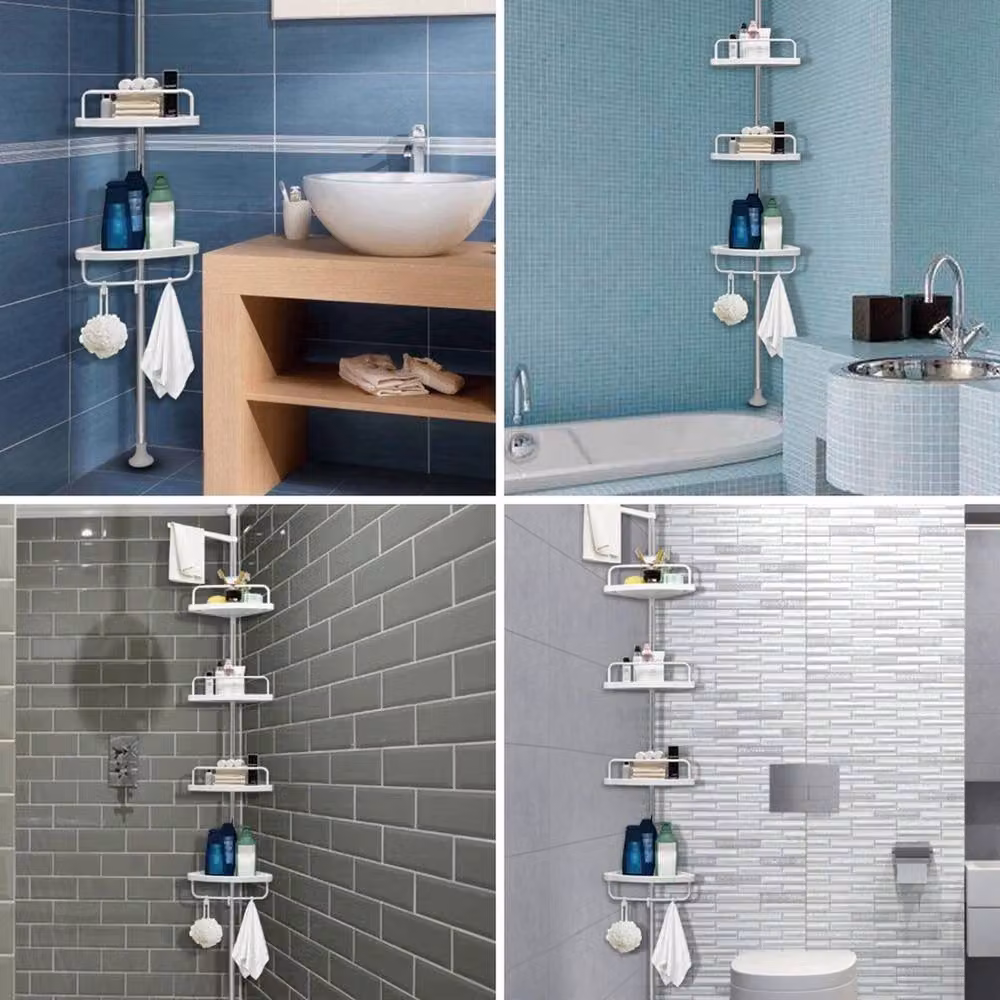VOGREX 4-Tier Freestanding Metal Bathroom Storage Rack with Towel Bar in White – 3