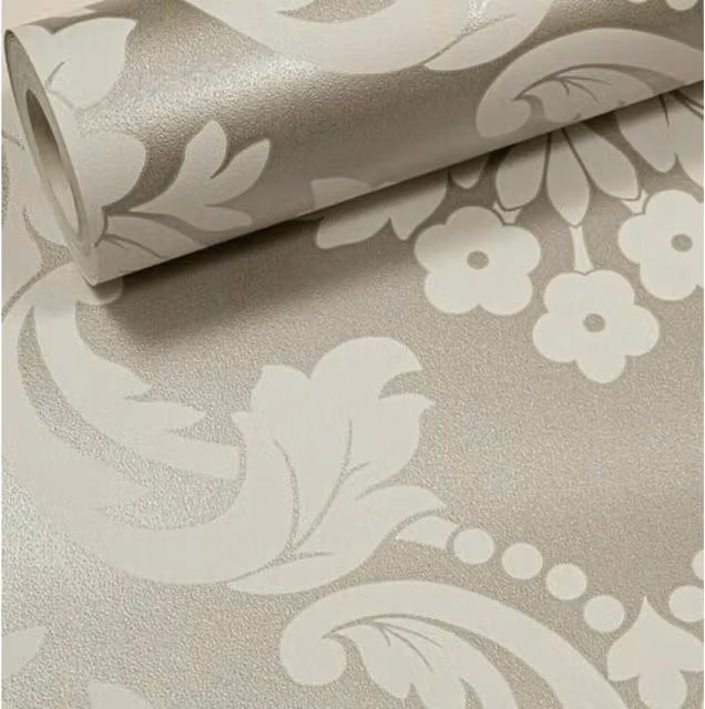 Arthouse Vintage Floral Damask Metallic Wallpaper in Gold, Beige and Silver