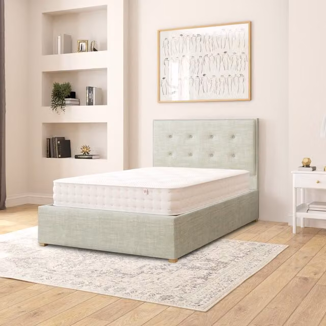 Aspire Presley Fabric Ottoman Storage Bed in Green, W/D/H: 120 x 200 cm