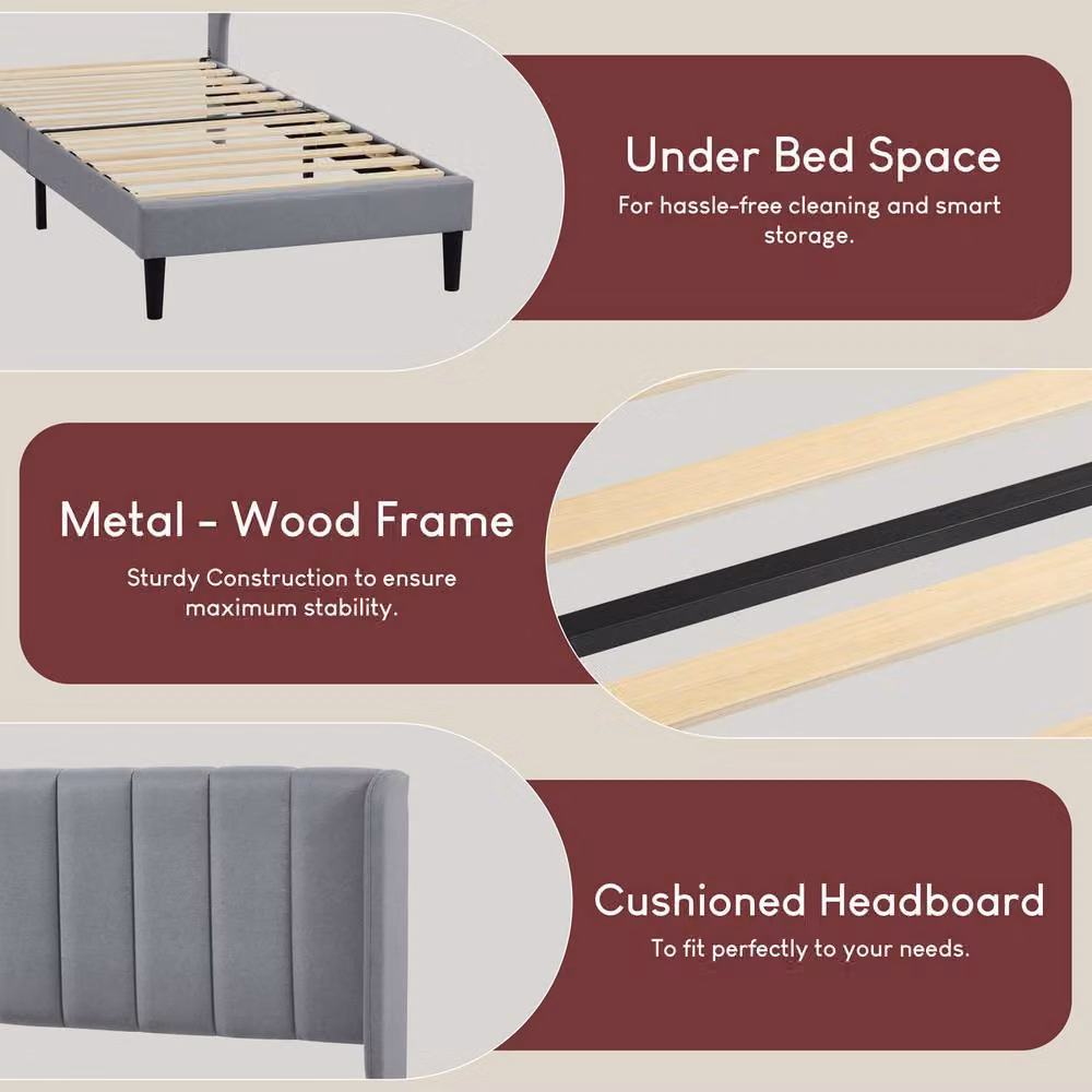 Vida Designs Vianna Fabric Bed Frame in Light Grey, Double Size (140 x 200 cm) – 4