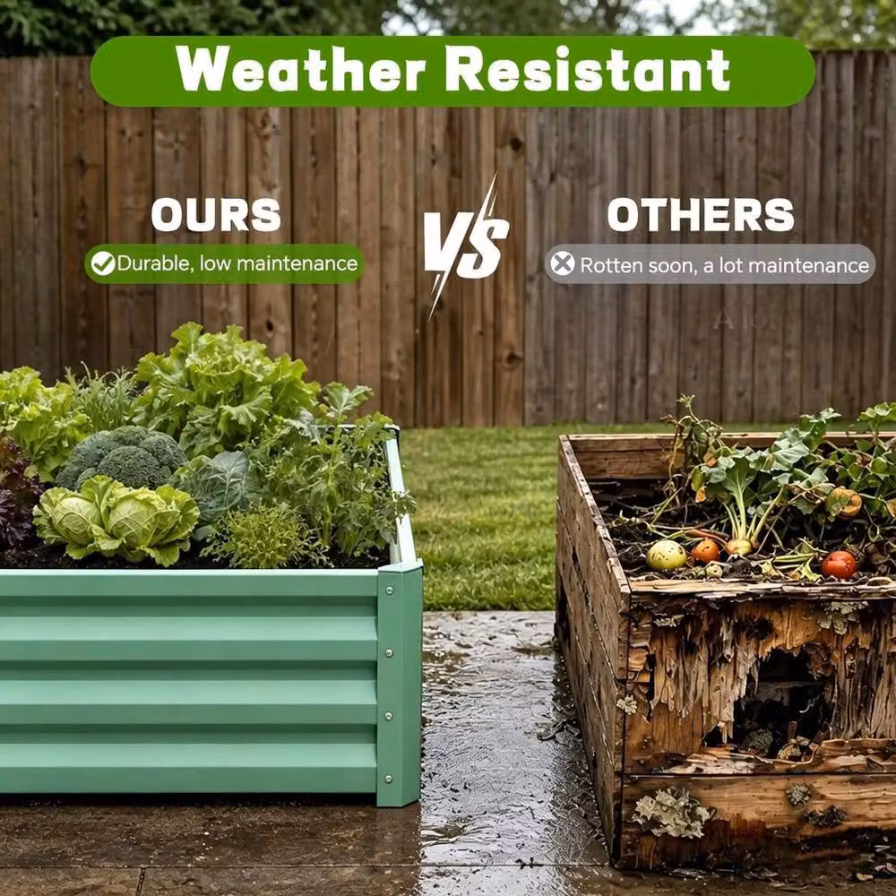 EONLION Green Galvanised Steel Raised Garden Bed Outdoor Planter Pot – 4