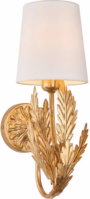Endon Delphine Decorative Gold Layered Leaf Wall Lamp with Beige Fabric Shade