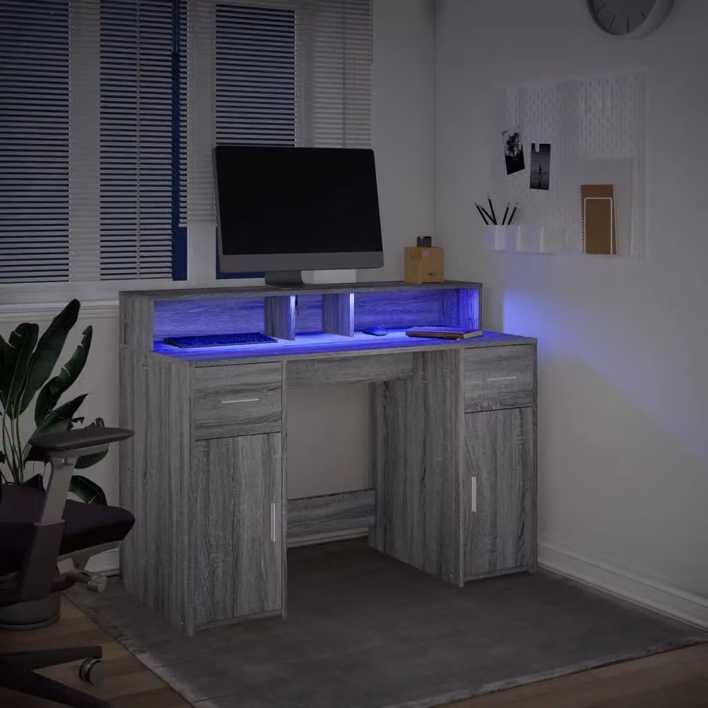 Berkfield Home Grey Sonoma Gaming Desk with LED Lights, W/D/H: 120 x 55 x 91 cm – 4