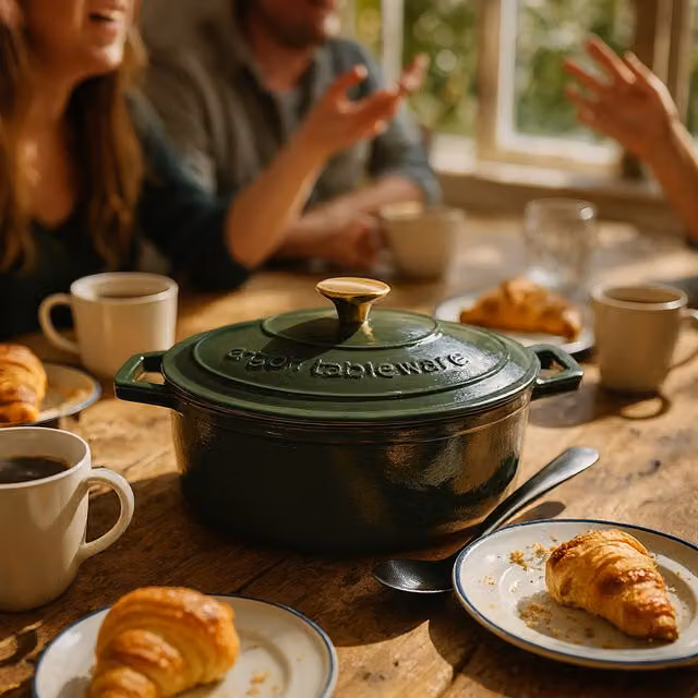 Argon Tableware Pack of 2 Oval Cast Iron Casserole Dishes, 4.68 l, Green