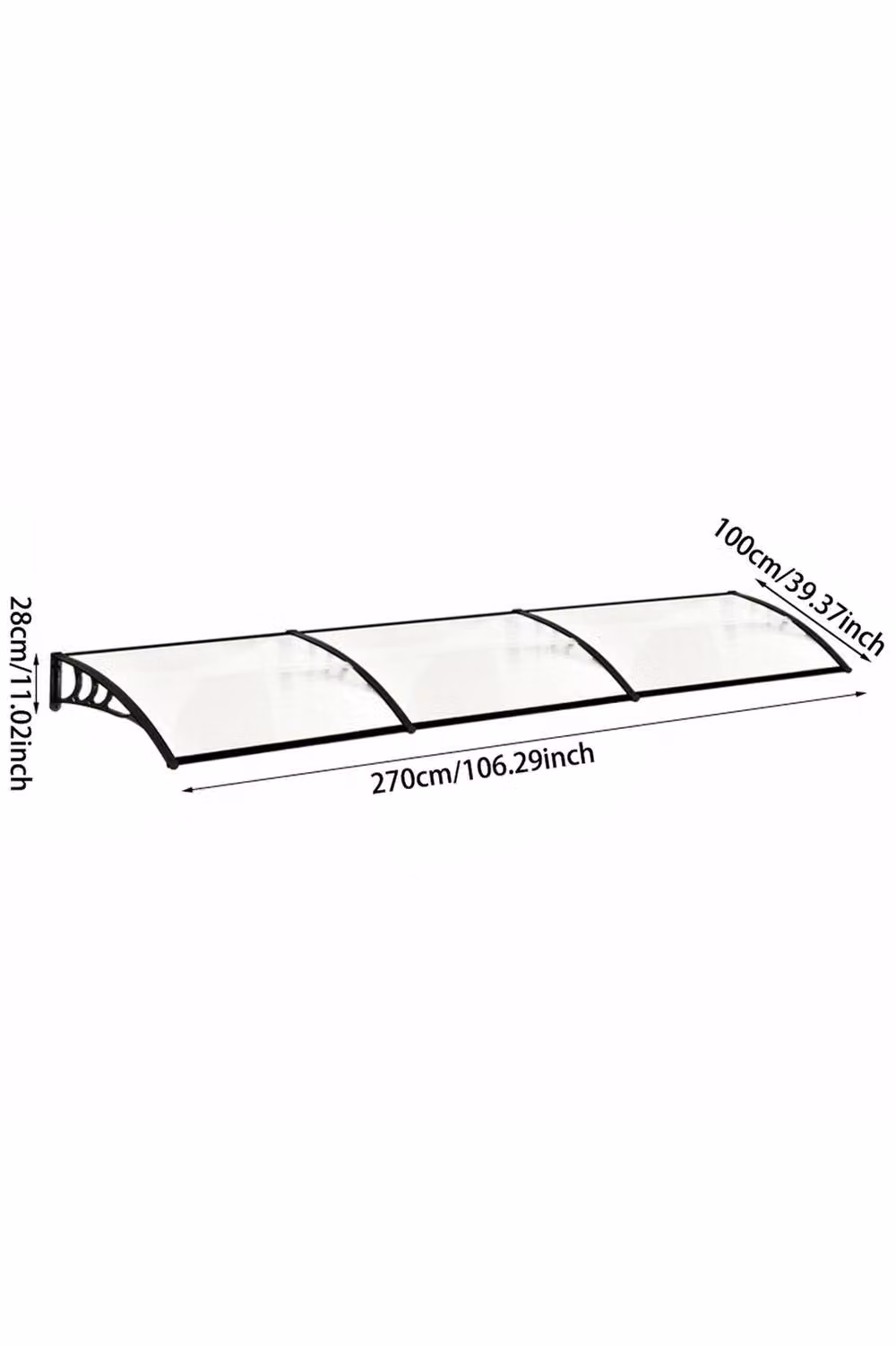 Garden Sanctuary Transparent Window and Door Awning Canopy with Brackets, W: 270 cm, D: 28 cm, H: 28 cm – 3
