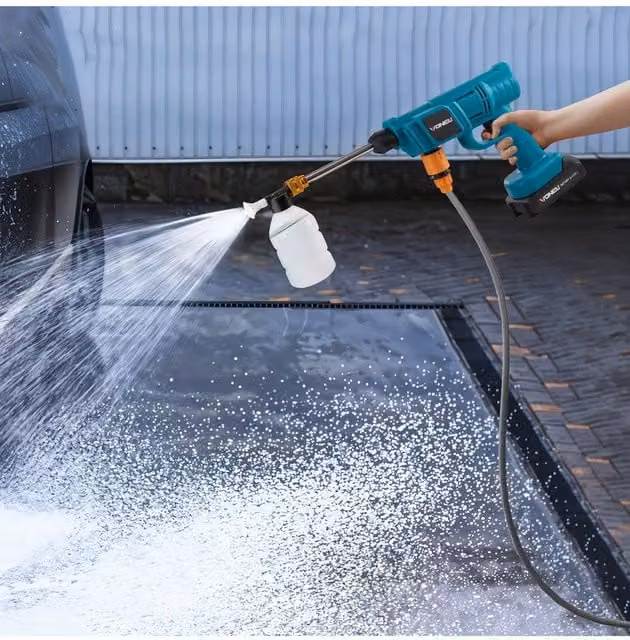 Living and Home Blue Portable Cordless Handheld High-Pressure Washer with 2 18.5V Rechargeable Batteries, 5m Hose and 3 Nozzles
