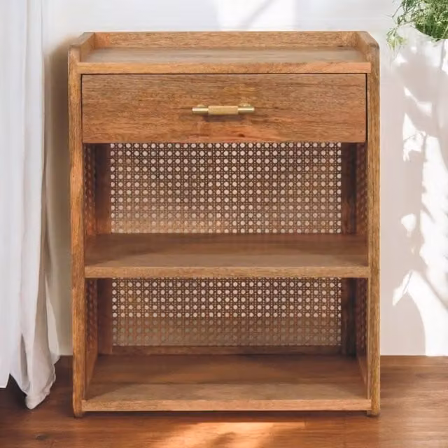 Artisan Furniture Larissa Solid Mango Wood T-Bar Open Bedside Table in Brown
