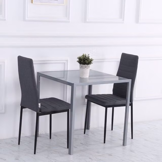 HOMCOM Modern Square Glass Top Dining Table with Metal Legs, Grey, W/D/H: 80 x 75 x 75 cm