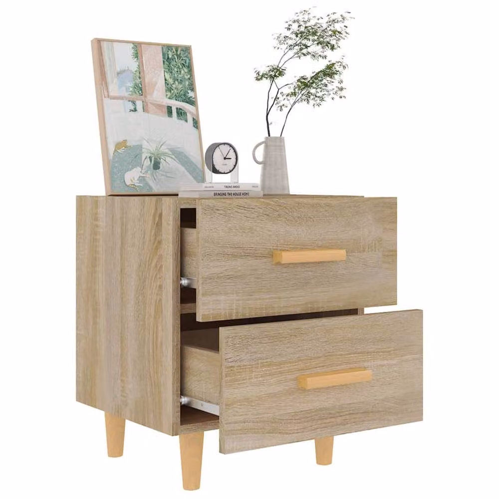 Berkfield Home Beautiful Bed Cabinets, 2 Piece Set in Sonoma Oak and Light Tan, W: 40 cm, D: 35 cm, H: 47.5 cm – 3