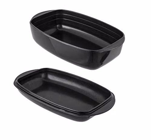 Kuhn Rikon Easy Roasting Tray Glass Oven Dish, Non-Stick, Transparent and Black, 4.3 l + 2.2 l – 1