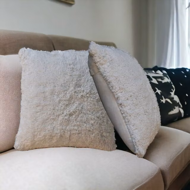 Artisan Furniture Set of 2 Fluffy Square Cushions in White