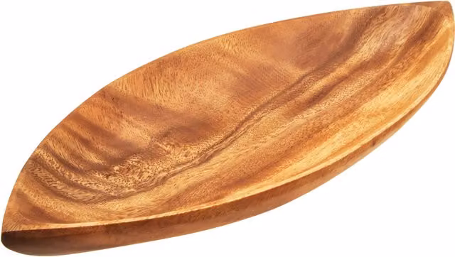 Orsina Handcrafted Compact Acacia Wood Large Leaf Oval Platter in Natural Brown