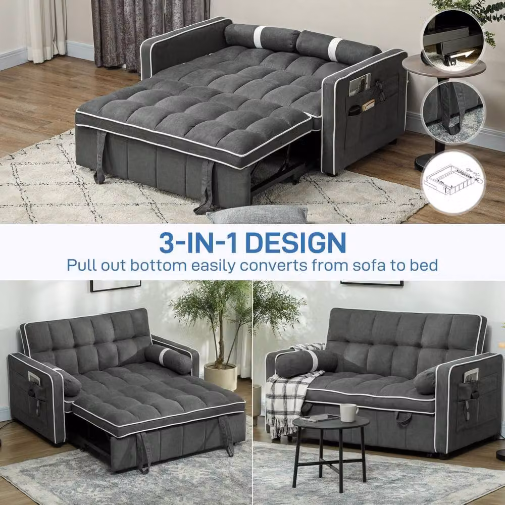 Wyld Haus Tapa 2 Seater Click Clack Sofa Bed in Charcoal Grey with White Trim, W/D/H: 138.5 x 86.0 x 87.0 cm, Mattress Size: 140 x 190 cm – 4