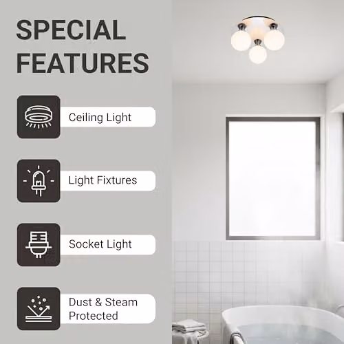 Cosylyte Bowen Classic 3 Light Bathroom Ceiling Flush Light with Opal Glass, Chrome, W/D/H: 25 x 25 x 13 cm, IP44, G9 LED Compatible – 4