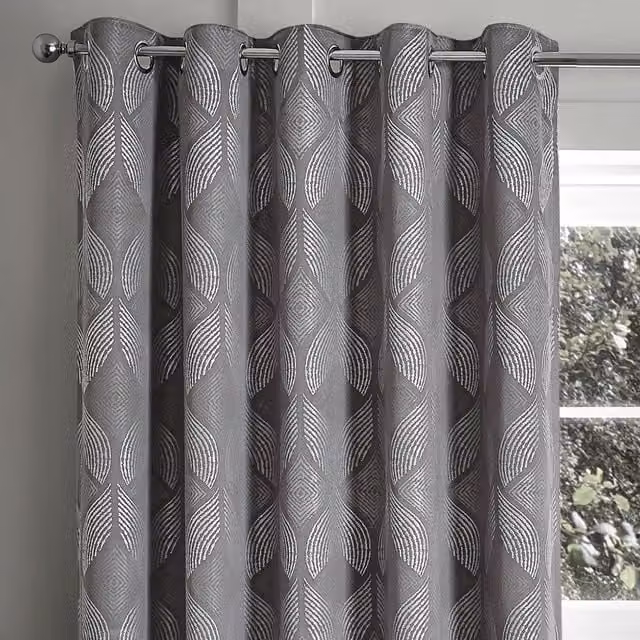 Intimates Buxton Jacquard Blackout Eyelet Curtains in Grey, Width: 168 cm, Drop: 229 cm