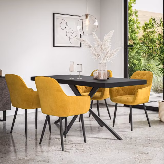 More4Homes Donni Dining Table and 6 Anika Velvet Chairs in Yellow and Black
