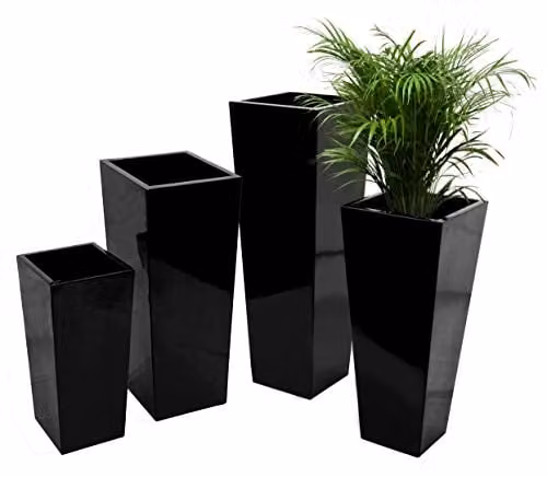 Primrose Black Gloss Tall Flared Square Fibreglass Planter H: 90 cm, W: 40 cm – 1