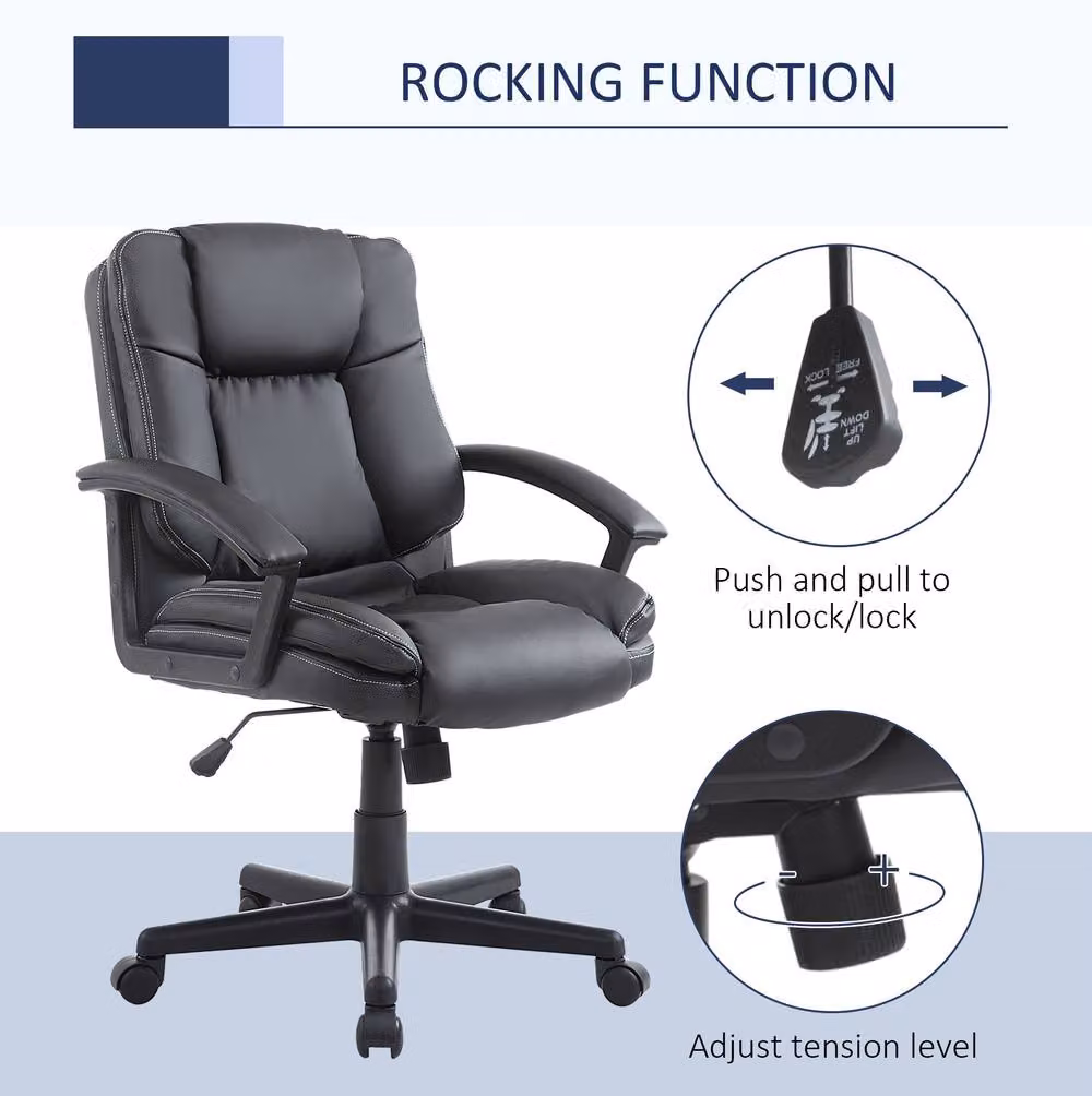 STILVORA Modern Executive High Back Office Chair in Black Synthetic Leather with Armrests and 360 Degree Swivel – 4