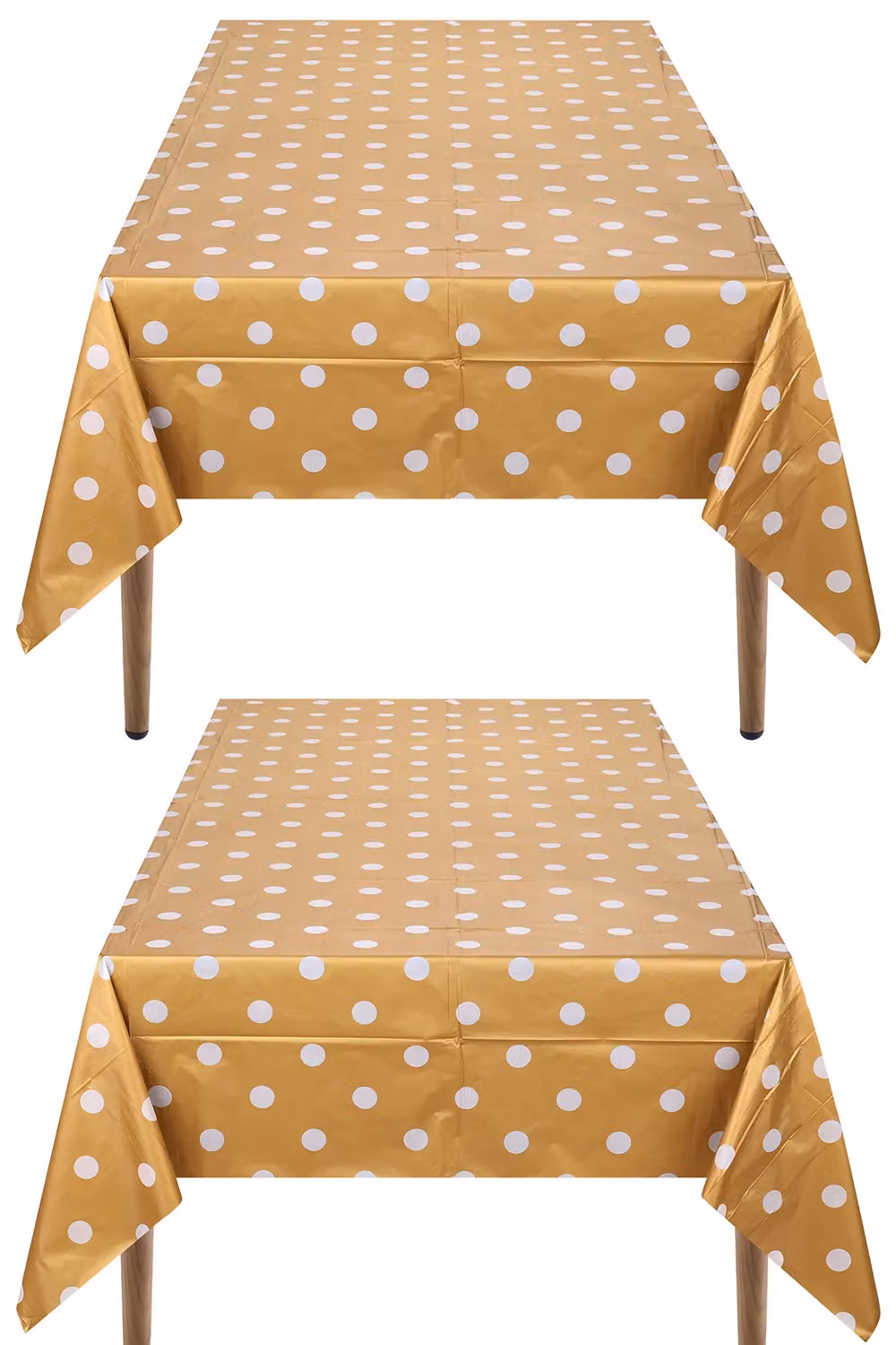 Neel Blue Polka Dot PVC Rectangular Tablecloth in Blue and Gold, W/D/H: 137 x 274 cm – 3