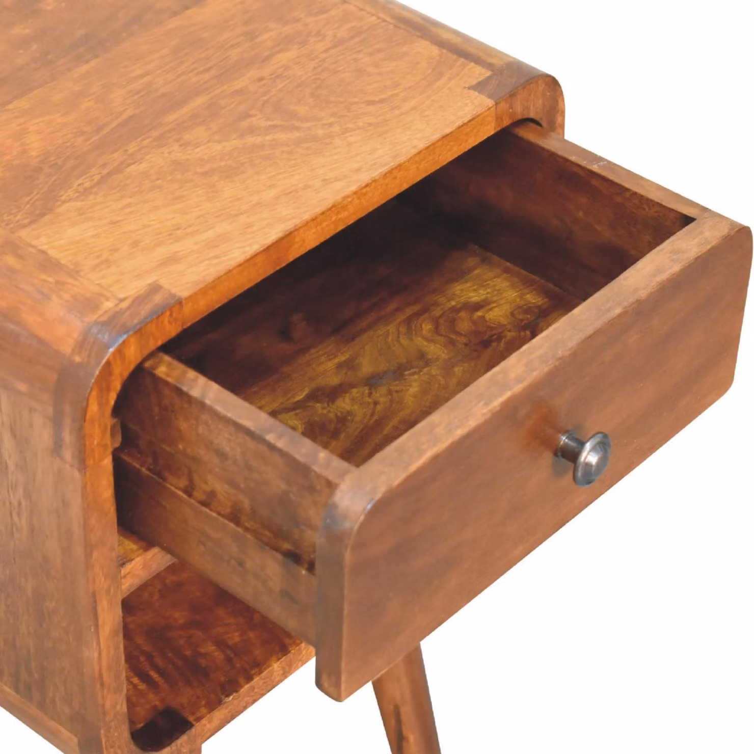 Aosom UK Solid Mango Wood Mini Bedside Table with Drawer and Curved Open Shelf, Brown, W/D/H: 30 x 30 x 55 cm – 3