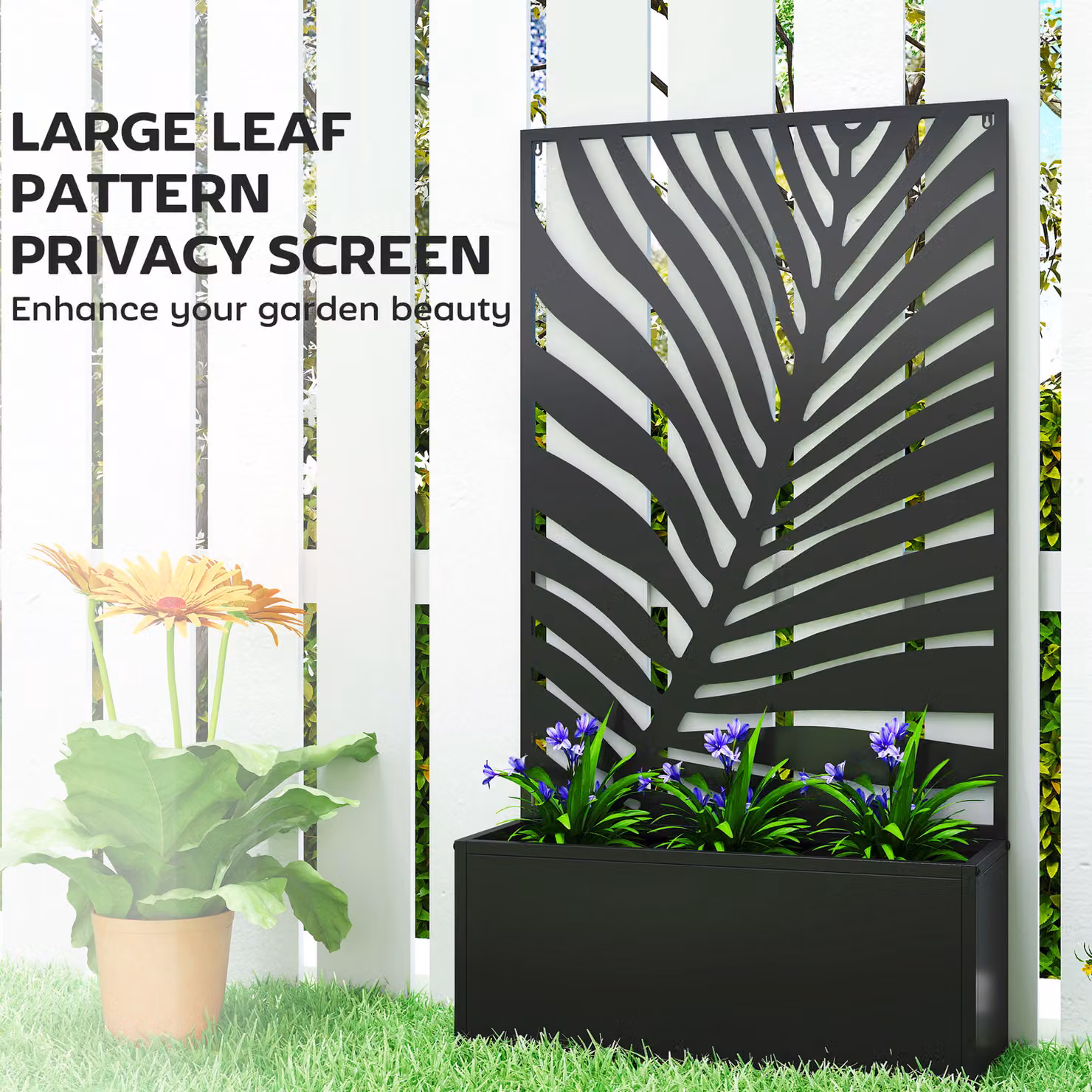 Outsunny Metal Garden Bed with Trellis and Privacy Screen, Black Raised Planter for Ornamental or Vegetable Gardens – 6