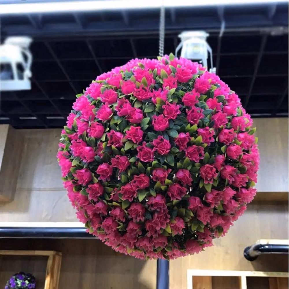 Hinsinc Hanging Artificial Rose Flower Ball in Red and Pink, Diameter: 28 cm – 3