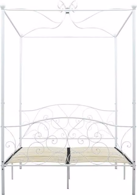Berkfield Home Elegant White Metal Canopy Bed Frame, W/D/H: 120 x 200 cm