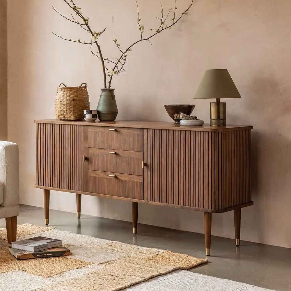 Atkin & Thyme Byron Mid-Century Sideboard in Walnut and Brown