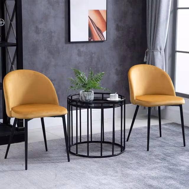 HOMCOM Set of 2 Modern Yellow Velvet Upholstered Dining Chairs