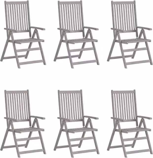 Berkfield Home Garden Reclining Chairs, Set of 6, Grey Solid Acacia Wood