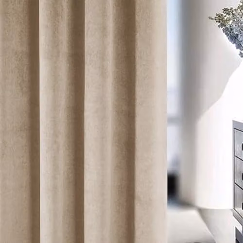 Enhanced Living Luxury Velvet Thermal Blackout Curtains in Cream, W: 168 cm, D: 183 cm – 2