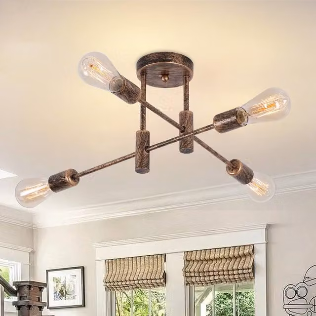 NIVOR Modern Sputnik 4-Light Flush Mount Ceiling Chandelier in Bronze, Black or Gold/Brass