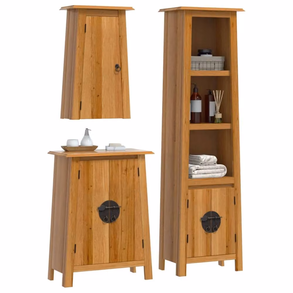 Berkfield Home 3 Piece Rustic Brown Solid Wood Pine Bathroom Furniture Set – 3
