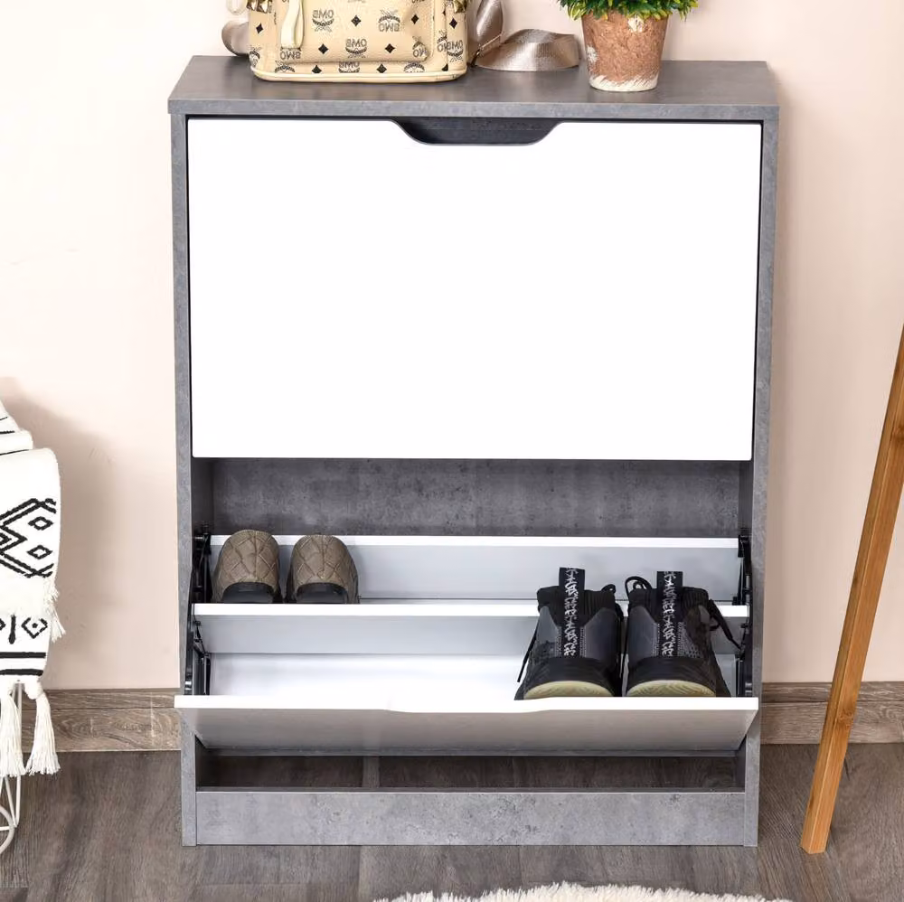 STILVORA Modern Grey Shoe Cabinet with 2 Internal Drawers and Adjustable Flat Shelves – 4