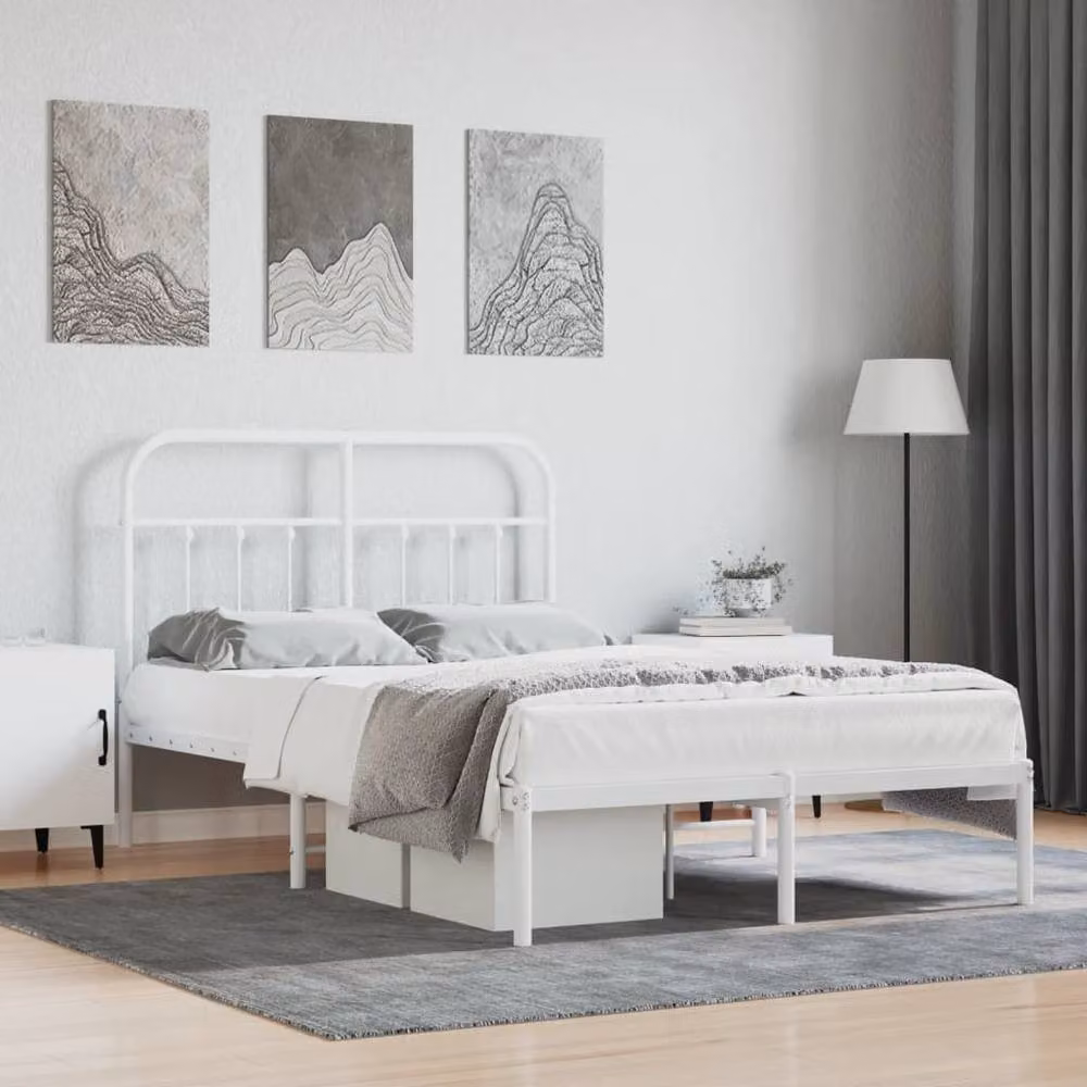 Berkfield Home Metal Bed Frame with Headboard, White, W/D/H: 120 x 200 cm – 2