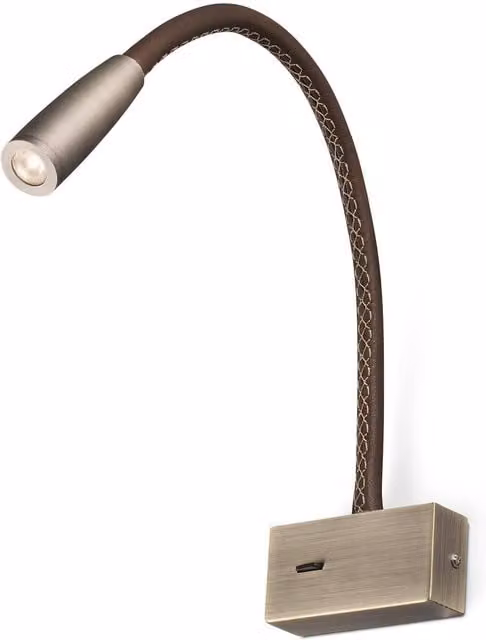 Netlighting Bronze Leather and Metal Adjustable LED Wall Reading Light, 3W, 3000K Warm White