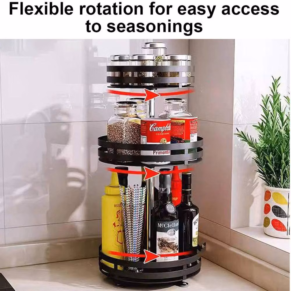 PAWNORA 3 Tier Rotating Metal Spice Rack in Black – 3