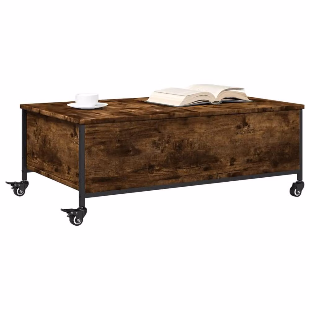 Berkfield Home Smoked Oak Coffee Table with Castors, Brown, W/D/H: 91 x 55 x 34 cm – 3